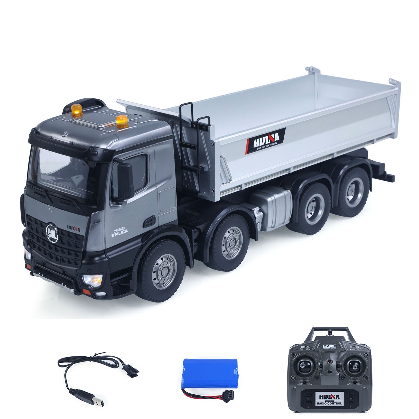 ONLY ONE HUINA 1/14 Remote Control Dump Truck 12CH RC Tipper Finished Model Toy Gift RTR Light Sound Effects Radio USB Charging Cable