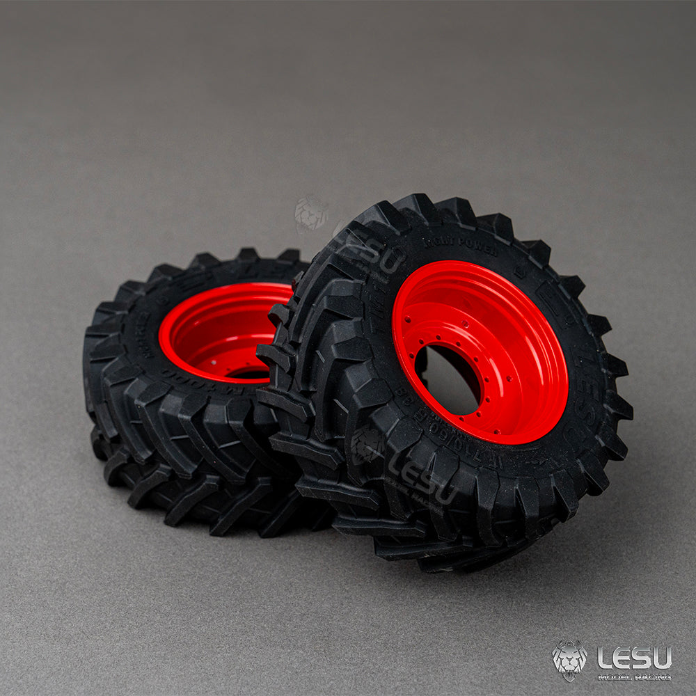 1Pair Rear Wheel Rubber Tire Tyre Metal Wheel Hub for LESU 1/14 RC Hydraulic Tractor AOUE 1050 Agricultural Vehicle DIY Car