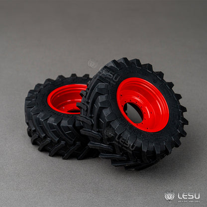 1Pair Rear Wheel Rubber Tire Tyre Metal Wheel Hub for LESU 1/14 RC Hydraulic Tractor AOUE 1050 Agricultural Vehicle DIY Car