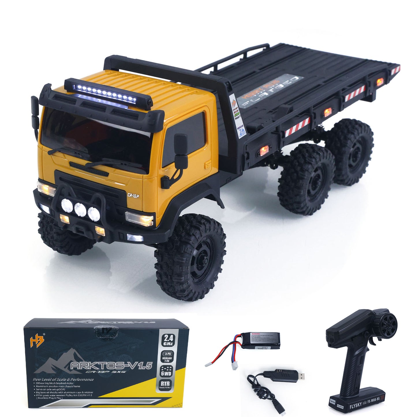 US Stock Hobby Plus 1/18 Remote Control Off Road Car 6X6 RC Flatbed Truck 2Speed Gearbox Flysky ESC 280 Brushed Motor 6CH Radio RTR