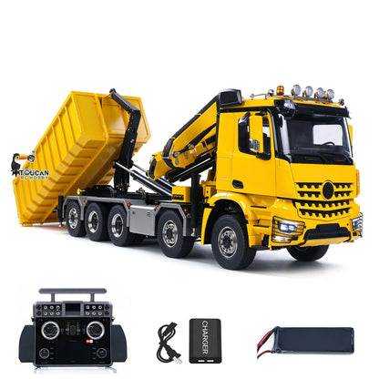 TOUCAN 1/14 10x10 Remote Control Hydraulic Crane Dump Truck RC Full Dumper Rear Axle Lifting HobbyWing Brushed Motor 9CH Steel Valve