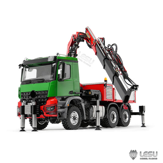 LESU 3363 1/14 Metal RC Hydraulic Crane Truck 8X8 Axle Diff Lock 3Speed Remote Control Lorry 7CH Valve 6 Outriggers Light Sound