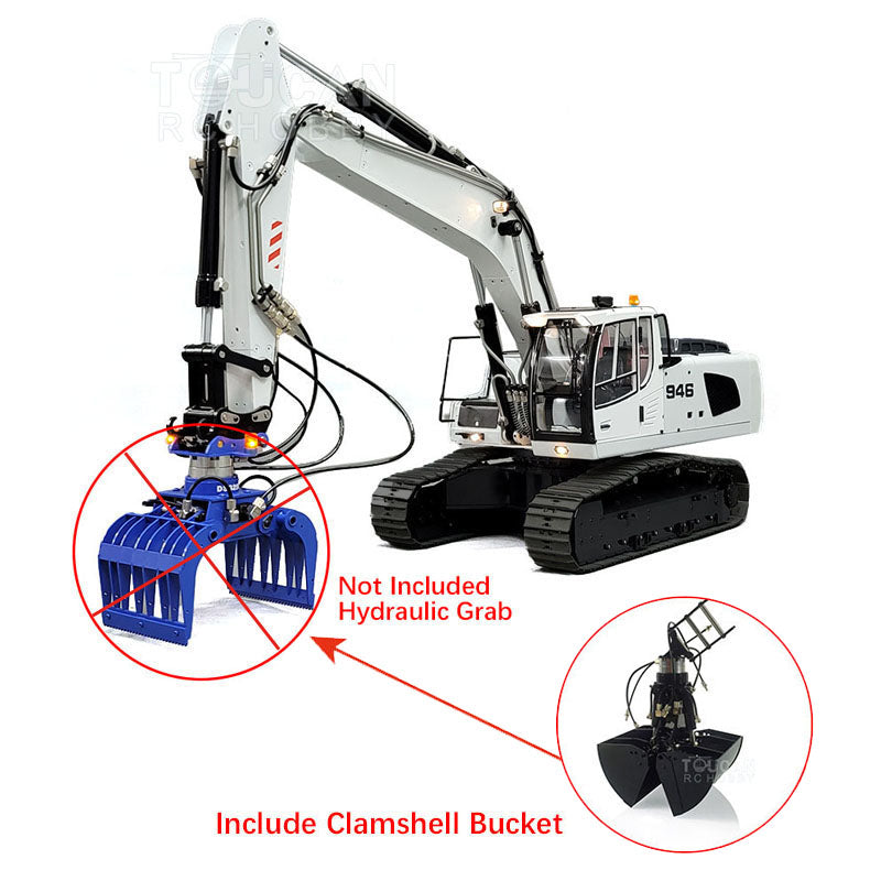 MTM 1/14 946 RC 2 Arms Metal Hydraulic ARTR Tracked Excavator With Ripper Grab Clamshell Bucket