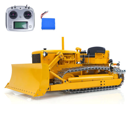 US Stock Metal 1/14 RC Hydraulic Bulldozer D7 Remote Control Dozer Model Engineering Vehicle Flysky Radio Light Sound System Battery