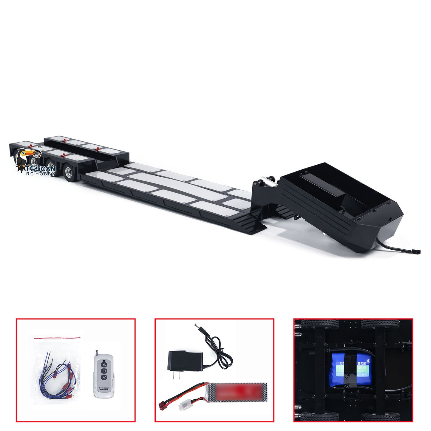 Ausziehbarer 4-Achs-Sattelanhänger aus Metall für 1/14 RC-Sattelzugmaschine