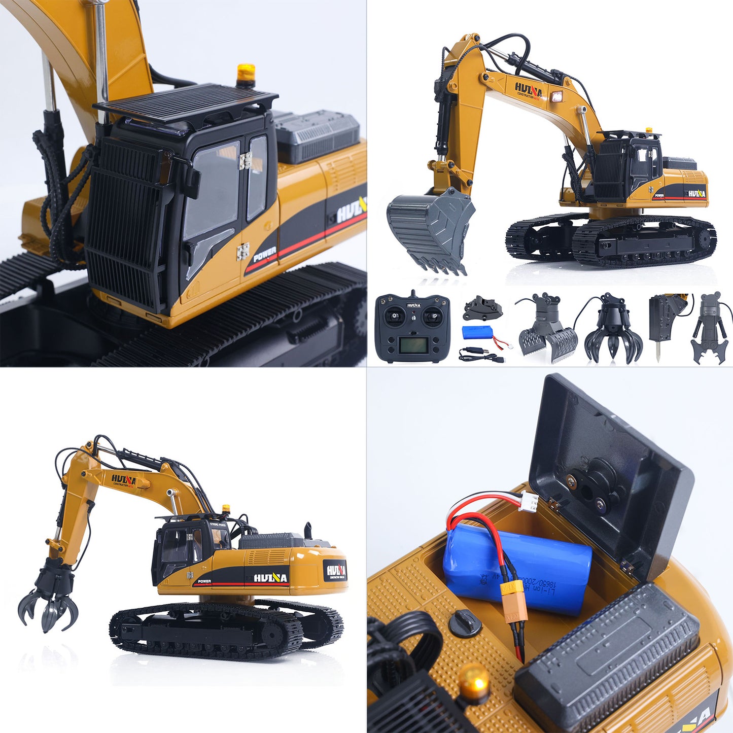 US STOCK HUINA New Upgrade 580 1/14 Metal Excavator Model Engineering Vehicle Electric Ball Grabber 360 Rotating Shear Claw Sound Lights