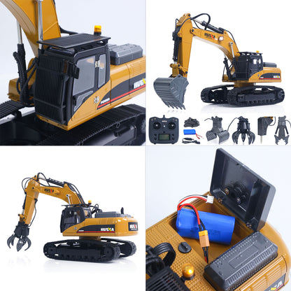 US STOCK HUINA New Upgrade 580 1/14 Metal Excavator Model Engineering Vehicle Electric Ball Grabber 360 Rotating Shear Claw Sound Lights