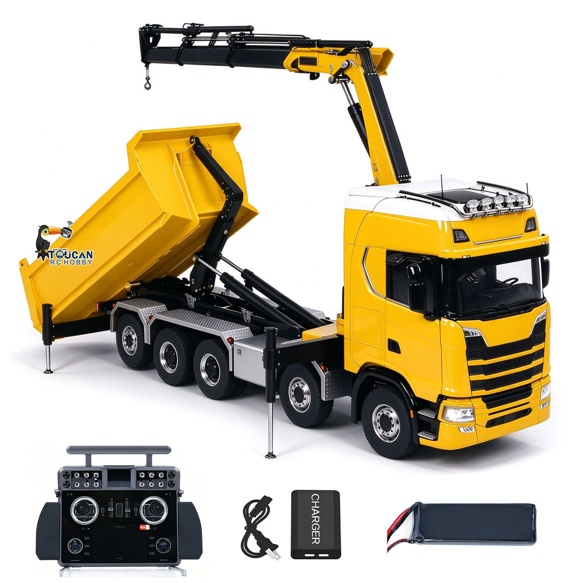 10x10 Metal Chassis 770S 1/14 RC Hydraulic Dump Truck Crane Full Tipper Machine