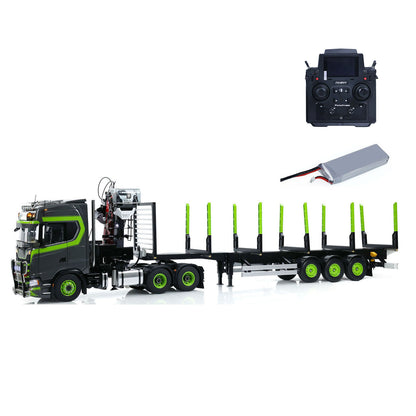 Camion tracteur Toucan 6X6 à châssis métallique 1/14 RC 770S avec grue hydraulique et remorque forestière