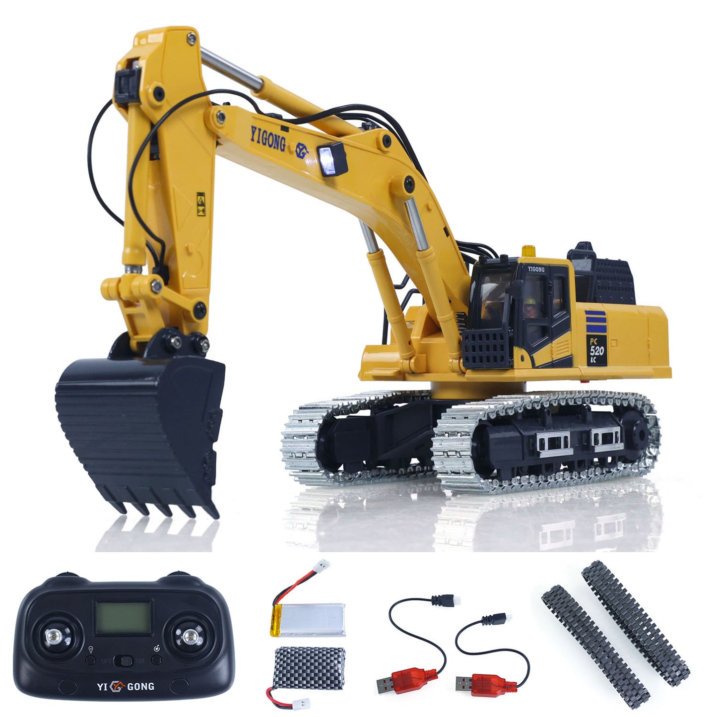 Fast Shipping 1/50 RC Digger PC520 Electric Lifting Radio Control Excavator Engineering Vehicle Metal Tracks Lights Sound Small Toy Collection