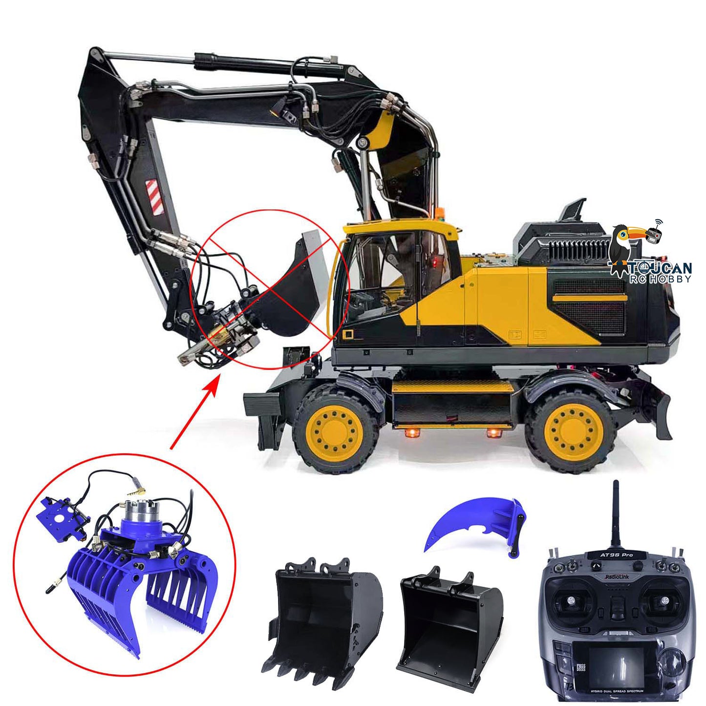 Metal 1:14 RC Hydraulic Digger 3-Arms EC380 Wheeled RC Excavators