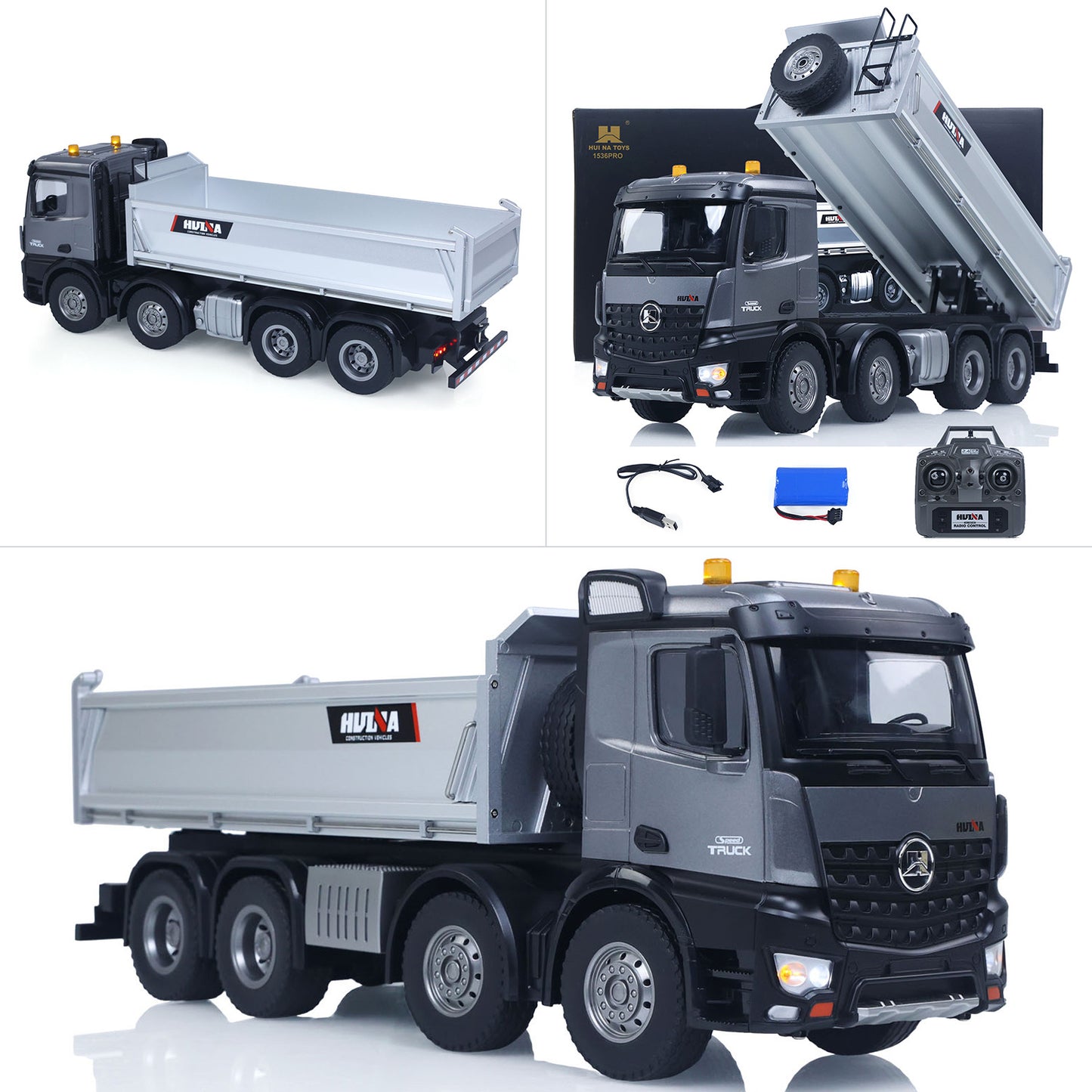 ONLY ONE US STOCK HUINA 1/14 Remote Control Dump Truck 12CH RC Tipper Finished Model Toy Gift RTR Light Sound Effects Radio USB Charging Cable
