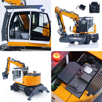 LR914 PRO MAX Metal 4WD 1/14 RC Hydraulic Wheeled Excavator 11-ways Valve Ready to Run Radio Controlled Digger PL18EV Lite Battery Light Sound System