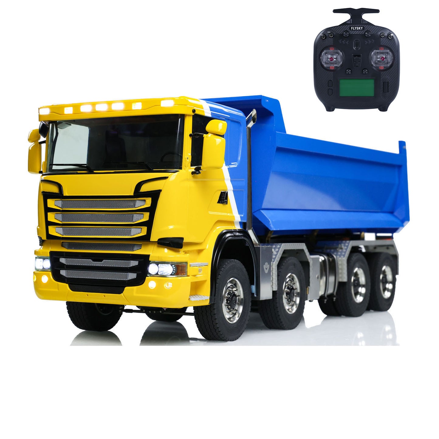 Metal 1/14 Hydraulic RC Dump Truck 8x8 Full Tipper Differential Lock Axles 3Speed Gearbox Wheel Hub Reduction Flysky Radio Construction Vehicle