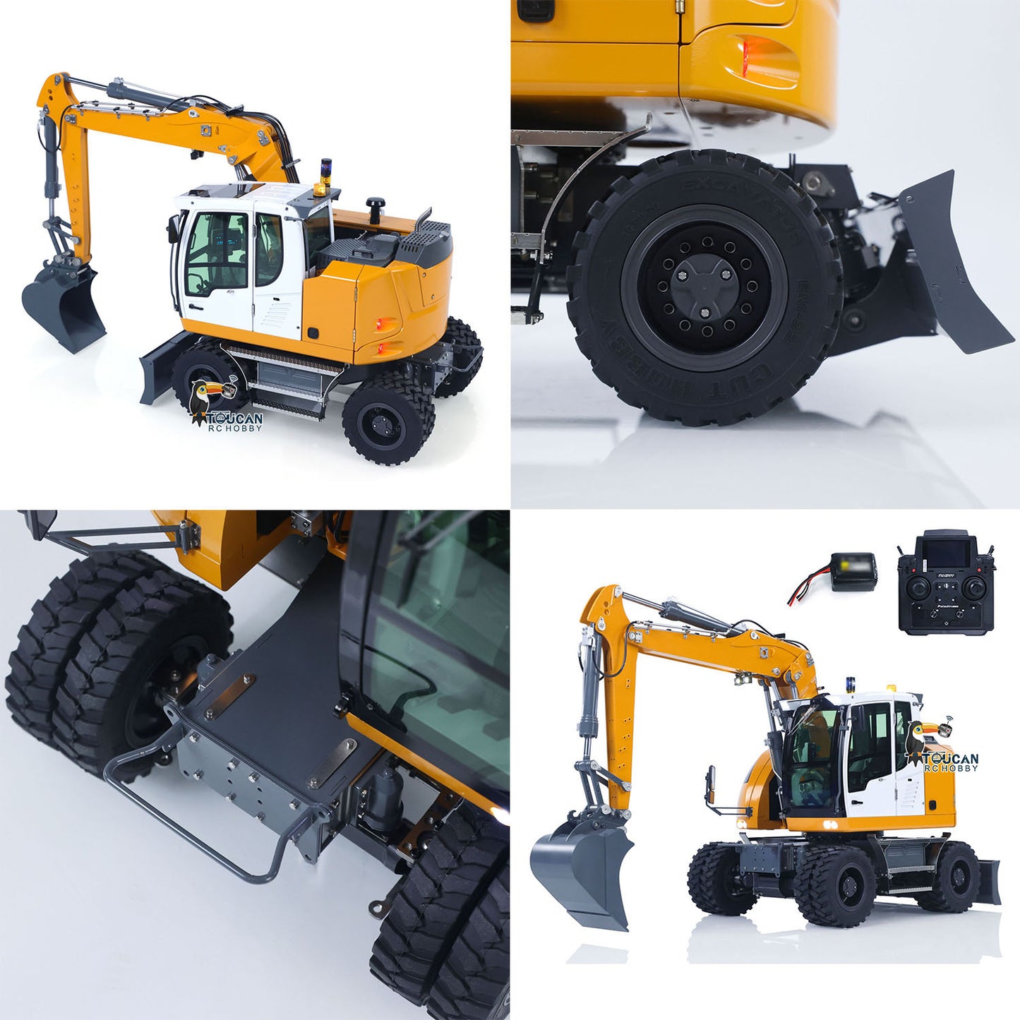 1/14 Remote Control Hydraulic Wheeled Excavator 7-ways Valve RC Digger 2WD/4WD Engineering Vehicle RTR Axle Lock PL18EV Lite