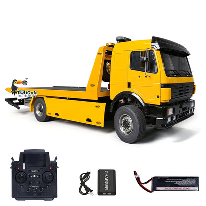 Metal 4x4 1/14 Remote Control Hydraulic Road Rescue Truck 3348 3-Speed Gearbox Flatbed Tow Trucks Rollback Wrecker Diff Locks