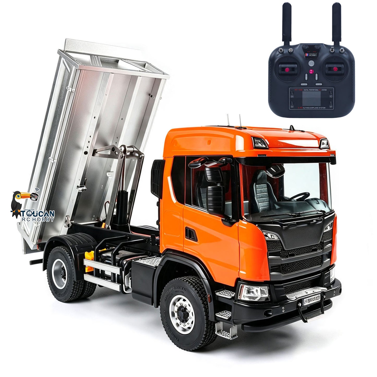 Double E 1/14 4WD Electric Lifting RC Dump Truck E022 2Speed Tipper 500G Full Metal Axle Magnetic High Roof Battery Radio Light