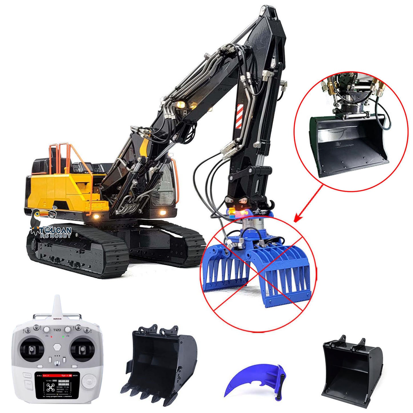 Excavatrice télécommandée à chenilles hydrauliques 3 bras EC380 1:14