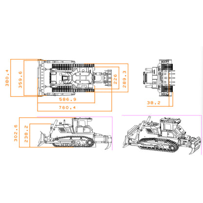 Metal 1/12 RC Hydraulic Bulldozer D155AX RTR Heavy Dozer Model 7 Way Valve 1.0L Oil Pump 5 Plows Radio Master TX15 Radio Battery