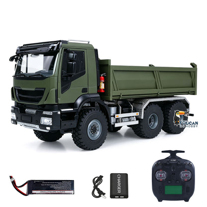 MD 1/14 6*6 Metal Radio Control Hydraulic Dump Truck 2-Speed Gearbox RC Tipper Model Differential Locks Radio Light Sound System