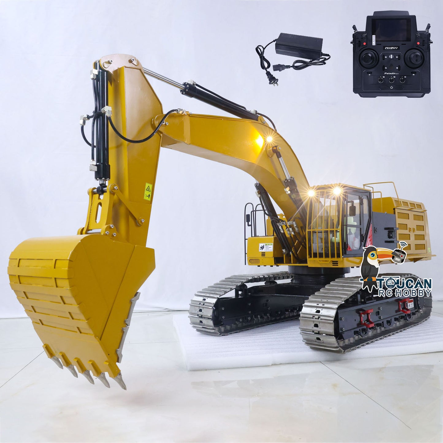 Metal 1/8 390F RC Hydraulic Excavator Digger Shear Scissor Grab Bucket Ripper Quick Released Coupler