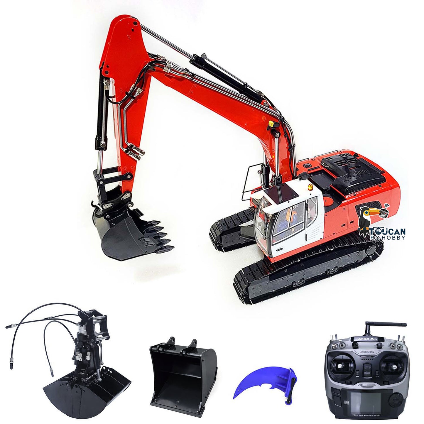 MTM 1/14 946 RC 2 Arms Metal Hydraulic ARTR Tracked Excavator With Ripper Grab Clamshell Bucket