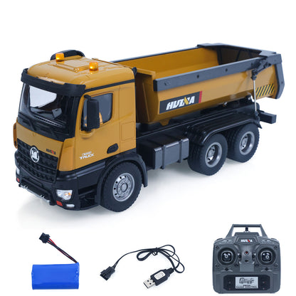 ONLY ONE US STOCK HUINA 1/14 Electric RC Dump Truck 573 Remote Control Tipper Model Vehicle Flowing Water Light Sound Effect 2.4G Radio Battery