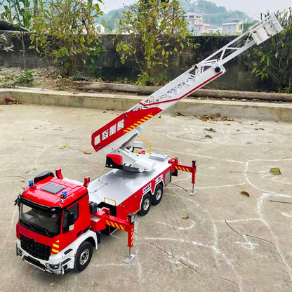 1/14 6x4 Remote Control Electric Lift Ladder Fire Truck 2Speed Gearbox Metal Chassis RC Rescue Vehicle Model Lights Sound System Drive Shafts