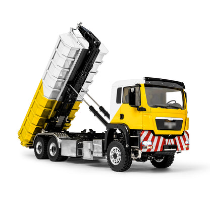 LESU Z0094 Metal 1/14 6x6 Remote Control Hydraulic Dump Truck Telescopic Hook Lift Heavy Duty Engineering Vehicle Light Sound
