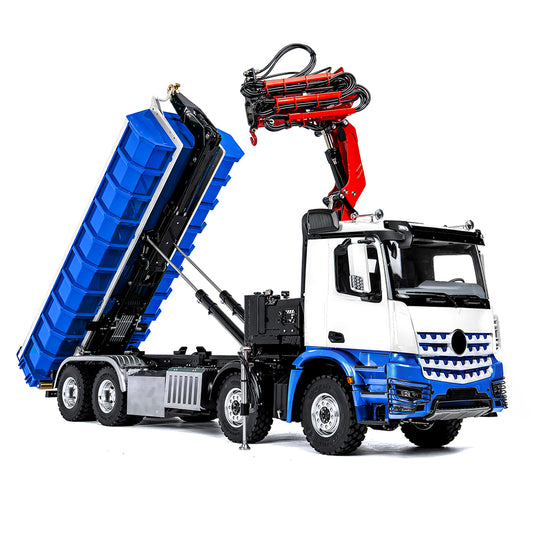 LESU Z0122/Z0123 1/14 Hydraulic RC Crane Dump Truck 8x8 Telescopic/Folding Hook Lift Remote Control Dumper with Metal Chassis 3 Speed Gearbox
