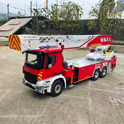 1/14 6x4 Remote Control Electric Lift Ladder Fire Truck 2Speed Gearbox Metal Chassis RC Rescue Vehicle Model Lights Sound System Drive Shafts