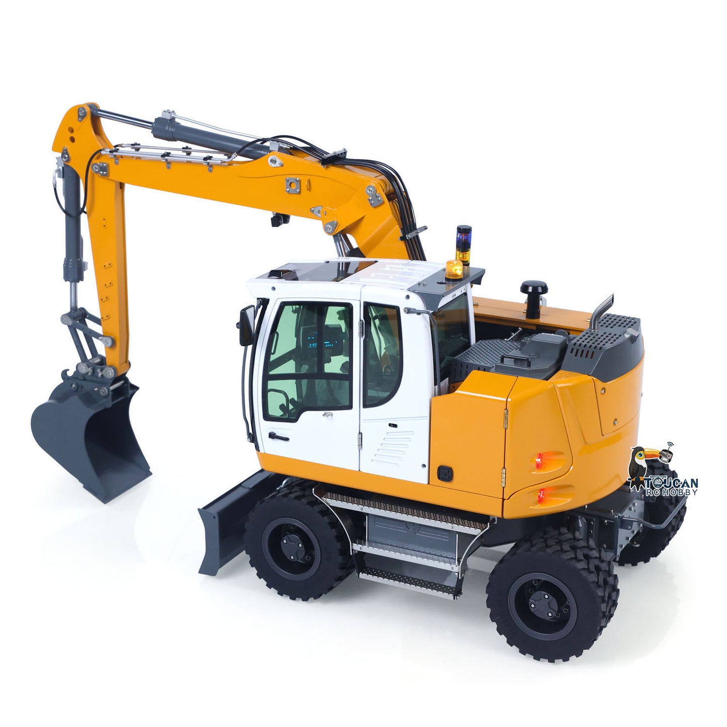 1/14 Remote Control Hydraulic Wheeled Excavator 7CH Valves 2WD/4WD Metal RC Digger RTR Axle Lock Flysky PL18EV Lite Light System