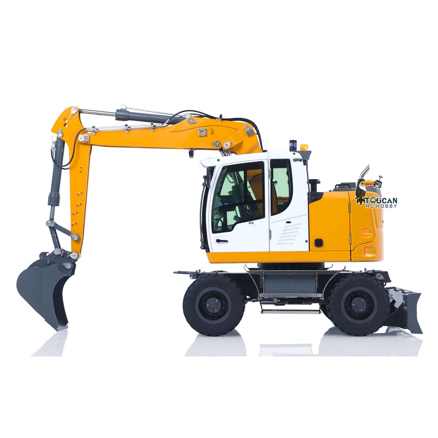 1/14 Remote Control Hydraulic Wheeled Excavator 7CH Valves 2WD/4WD Metal RC Digger RTR Axle Lock Flysky PL18EV Lite Light System