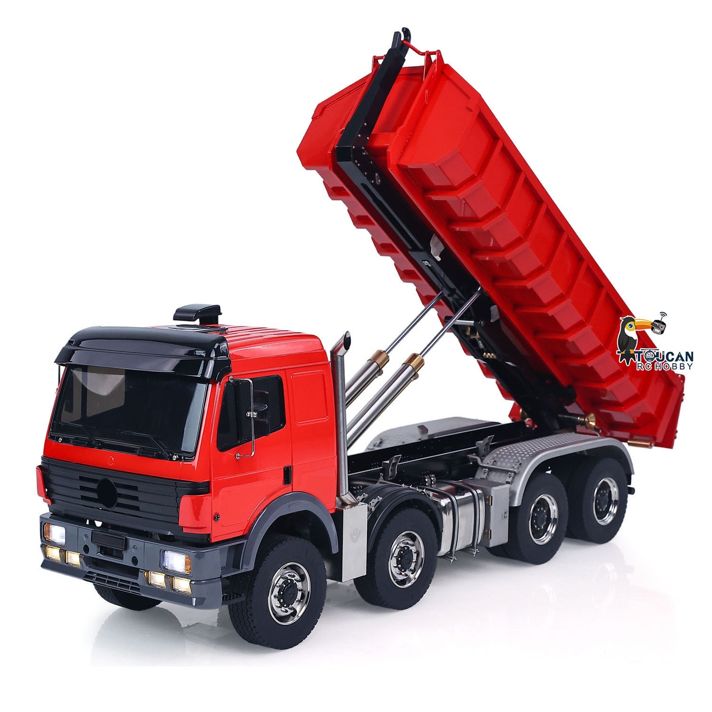 1/14 8*8 Remote Control Hydraulic Roll On Off Dump Truck 1838 2 Valves RC Full Tipper 3Speed Gearbox Hobbywing 1060 Brushed ESC