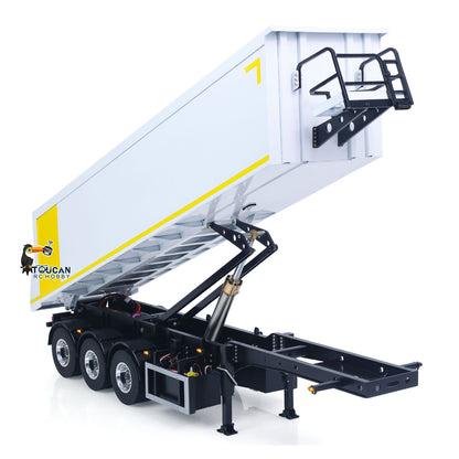 3 Axles Stainless Steel Hydraulic Semi Trailer W/ Supported Leg Light System for 1/14 DIY Tamiya Remote Control Tractor Truck