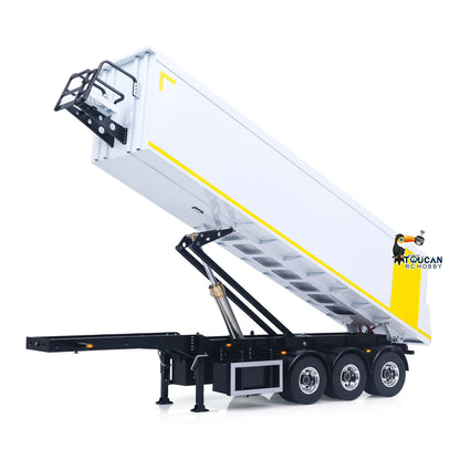 3 Axles Stainless Steel Hydraulic Semi Trailer W/ Supported Leg Light System for 1/14 DIY Tamiya Remote Control Tractor Truck