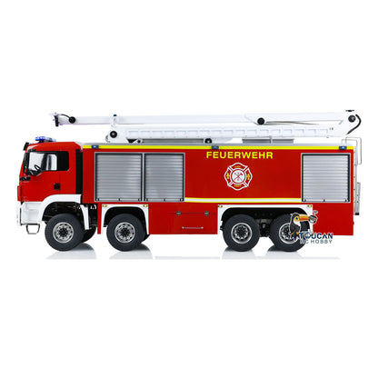 Camion de pompiers télécommandé MAN 8x4 à châssis métallique et tourelle extensible à grande portée à l'échelle 1/14