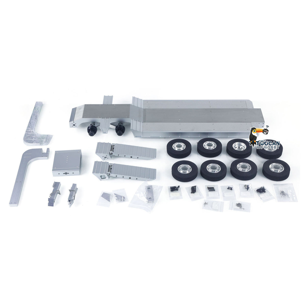 1/14 DoubleE Metal 2 Axels Low Trailer Flatbed E012 001 for Remote Control Tractor Truck E113 RC Lorry Car Model Upgrade Parts