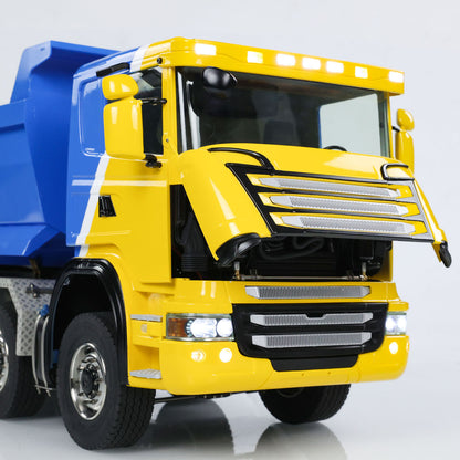 Metal 1/14 Hydraulic RC Dump Truck 8x8 Full Tipper Differential Lock Axles 3Speed Gearbox Wheel Hub Reduction Flysky Radio Construction Vehicle