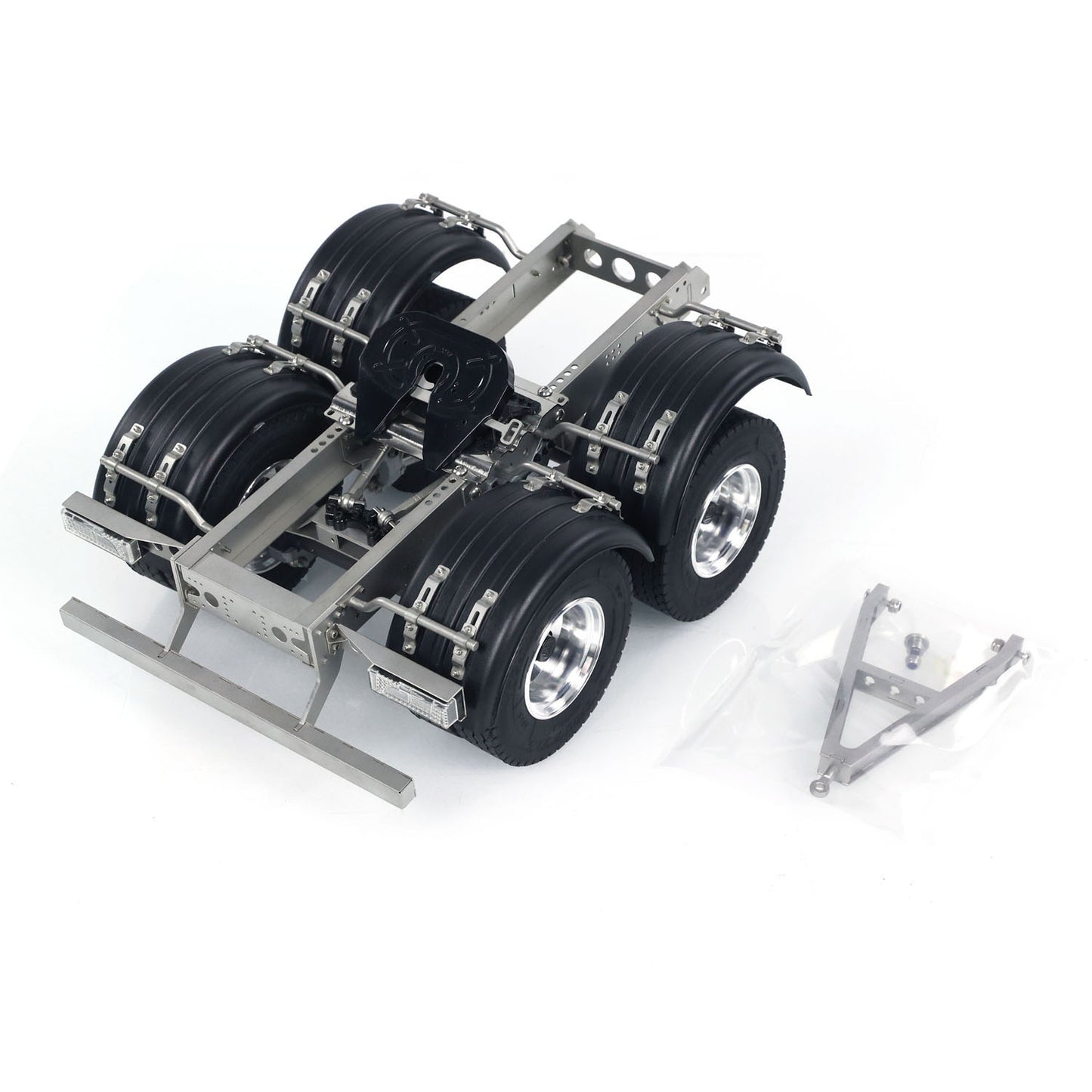 US STOCK 2 Axles 1/14 Metal Trailer with Fifth-wheel Traction for LESU RC Car Truck Model
