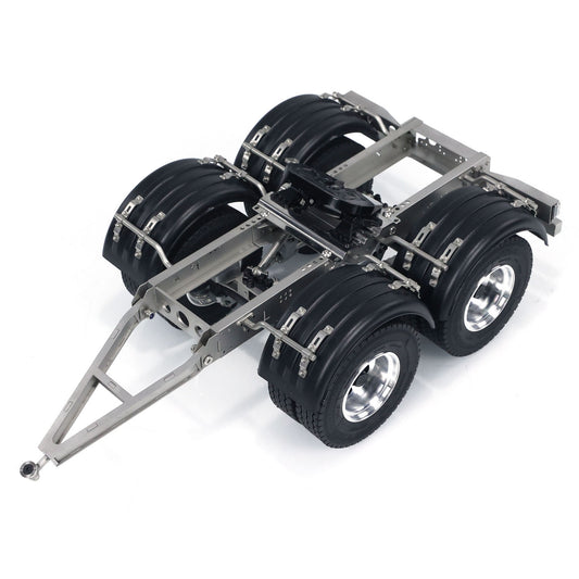 US STOCK 2 Axles 1/14 Metal Trailer with Fifth-wheel Traction for LESU RC Car Truck Model