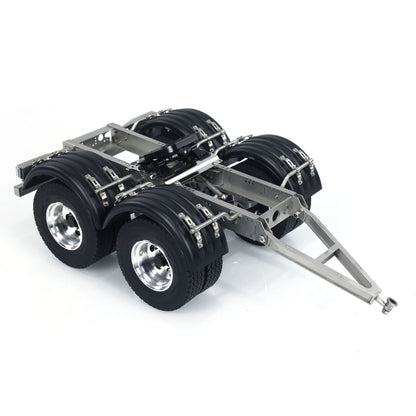 US STOCK 2 Axles 1/14 Metal Trailer with Fifth-wheel Traction for LESU RC Car Truck Model