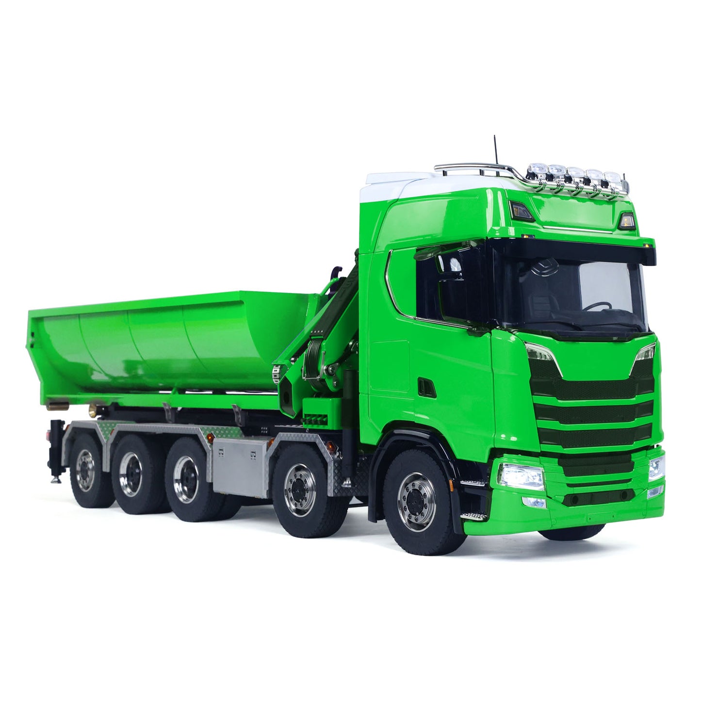 1/14 Remote Control Hydraulic Crane Dumper 10*10 RC Roll On Off Tipper 770S 3Speed U-Shaped Rear Axle Steering Differential Locks Metal Valves