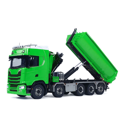 1/14 Remote Control Hydraulic Crane Dumper 10*10 RC Roll On Off Tipper 770S 3Speed U-Shaped Rear Axle Steering Differential Locks Metal Valves