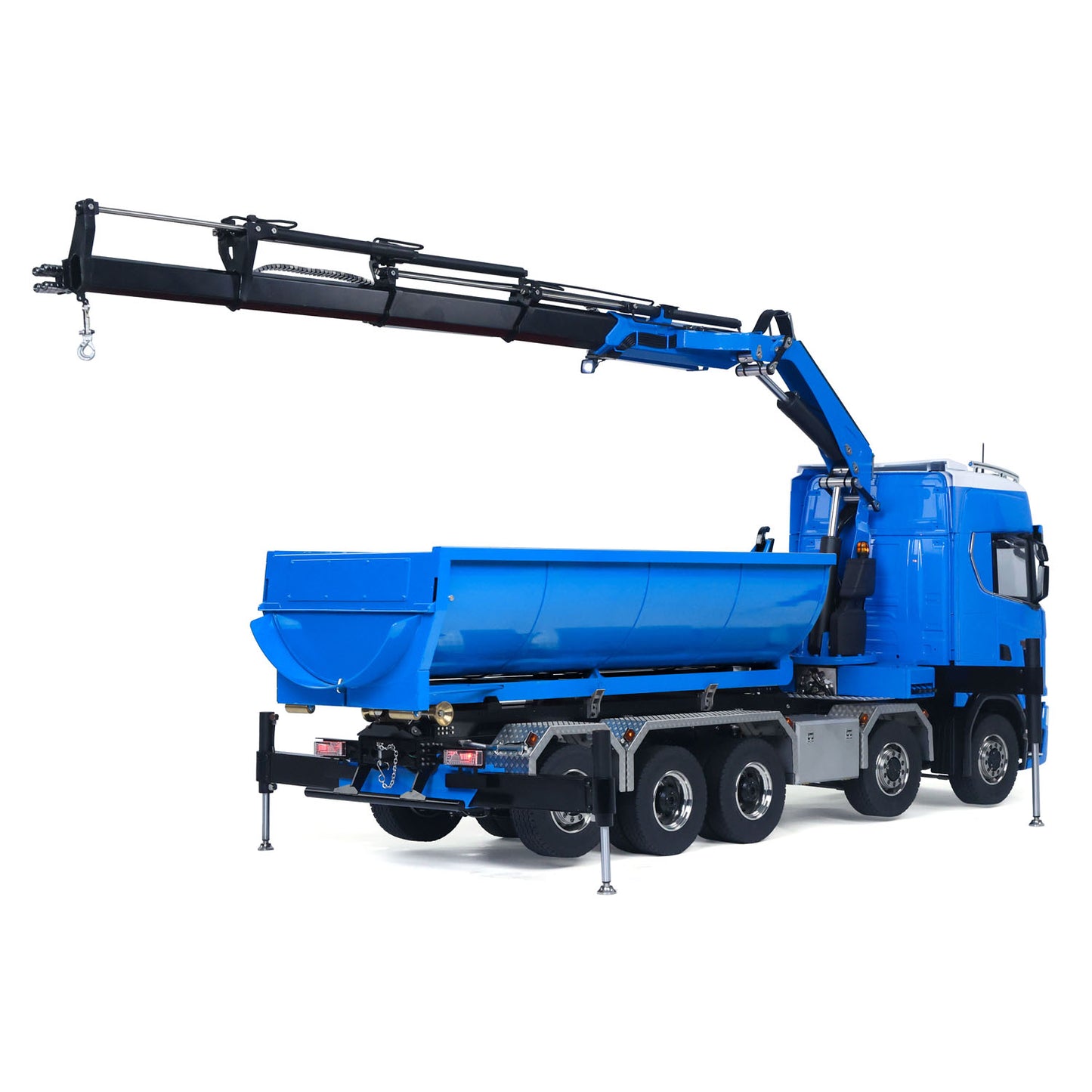 1/14 Remote Control Hydraulic Crane Dumper 10*10 RC Roll On Off Tipper 770S 3Speed U-Shaped Rear Axle Steering Differential Locks Metal Valves