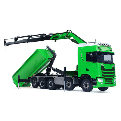 1/14 Remote Control Hydraulic Crane Dumper 10*10 RC Roll On Off Tipper 770S 3Speed U-Shaped Rear Axle Steering Differential Locks Metal Valves