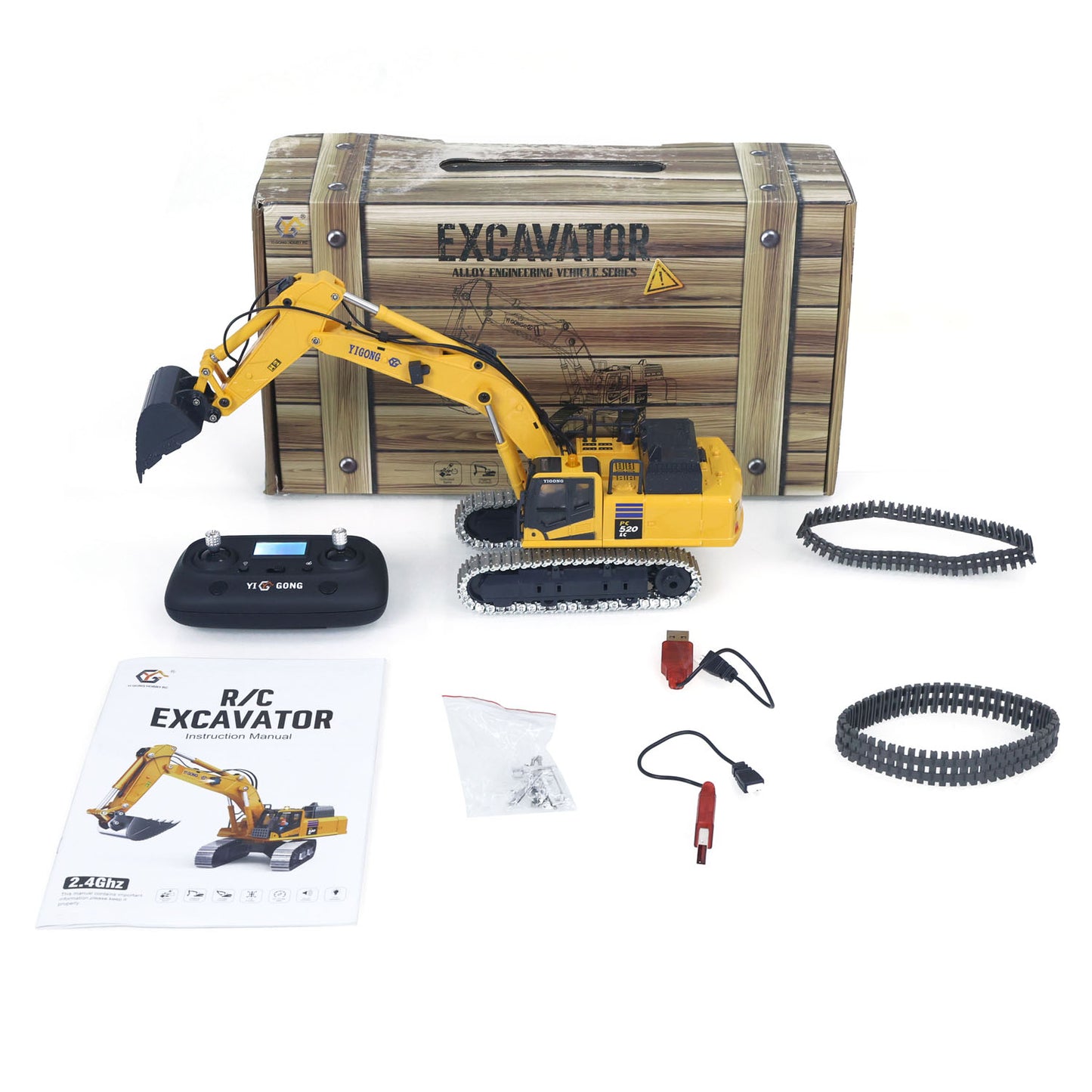 US STOCK 1/50 RC Digger PC520 Electric Lifting Radio Control Excavator Engineering Vehicle Metal Tracks Lights Sound Small Toy Collection