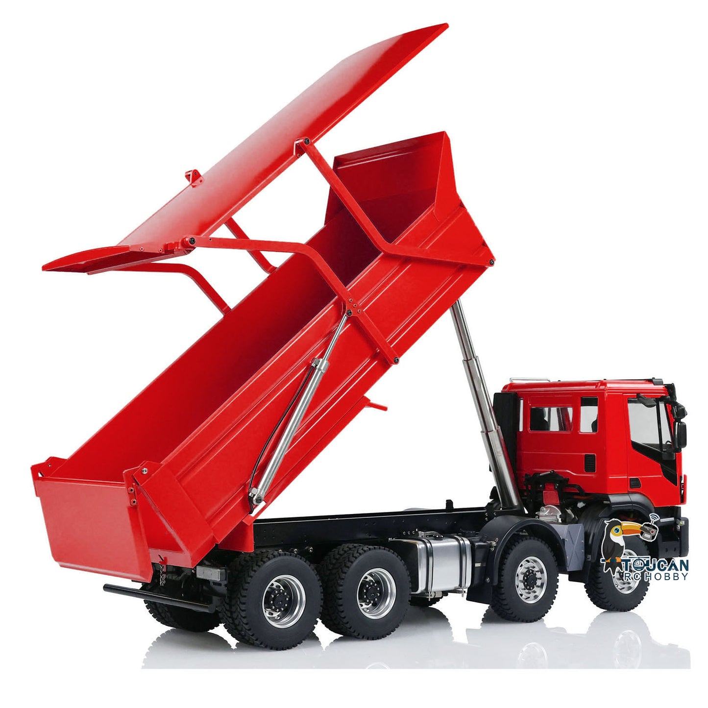 Camion à benne basculante hydraulique PNP assemblé peint en métal 1/14 8x4 avec système sonore et lumineux