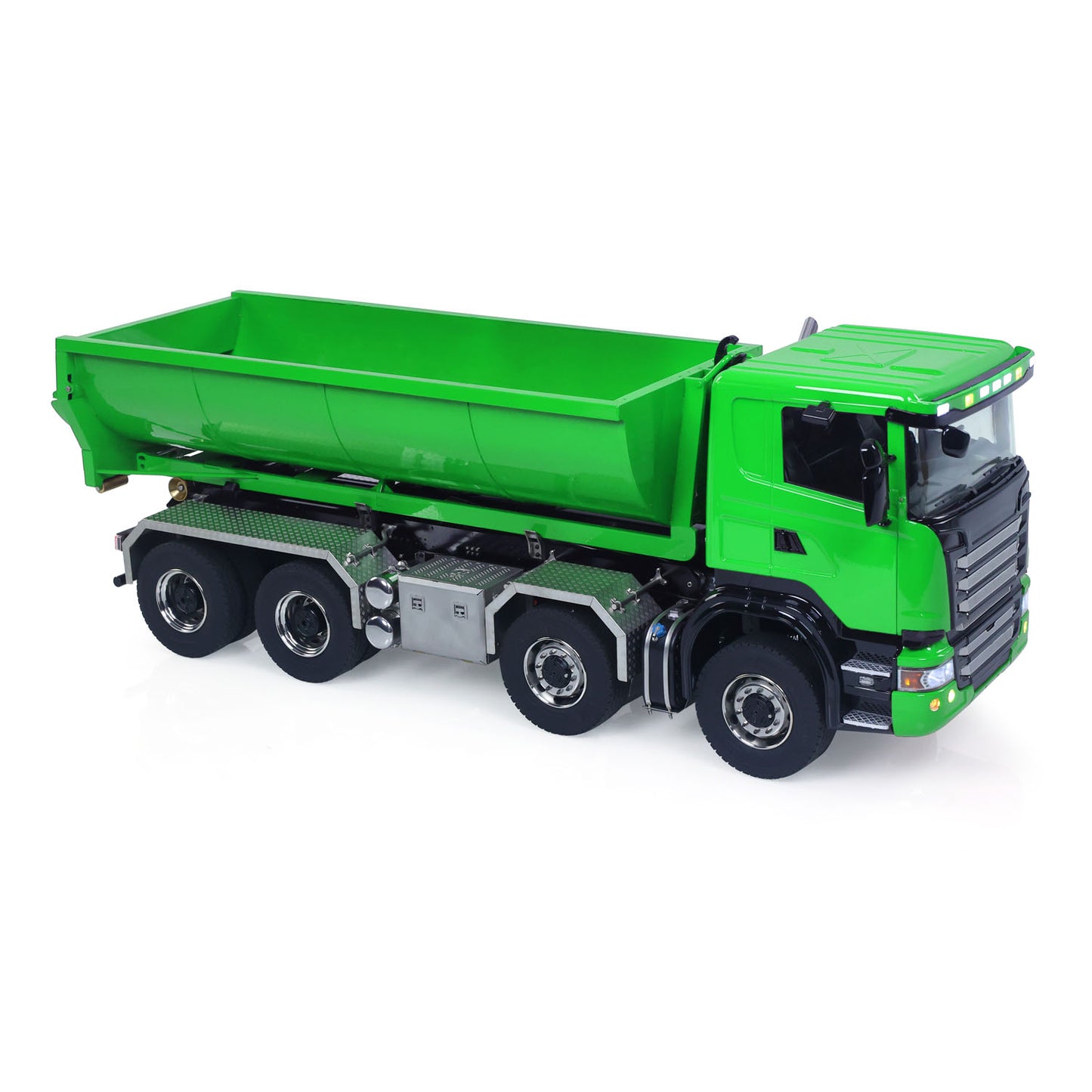1/14 8*8 RC Hydraulic Dumper Radio Controlled Roll On Off Tipper SC 770S RC Lorry Vehicle Metal Drive Shafts Center Differential FlySky ST8 Radio