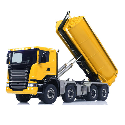 1/14 8*8 RC Hydraulic Dumper Radio Controlled Roll On Off Tipper SC 770S RC Lorry Vehicle Metal Drive Shafts Center Differential FlySky ST8 Radio
